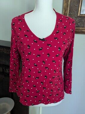 Croft Barrow Intimates Women's Medium Red Top PJ Scotty Scottie Dog 3/4 Sleeve